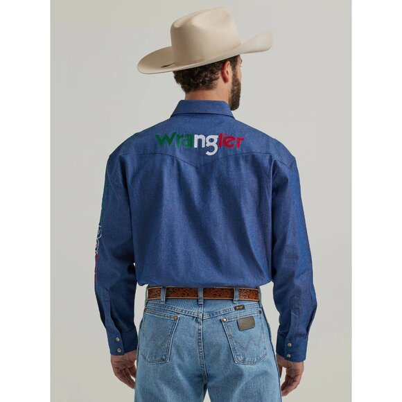 Wrangler Other - Wrangler Mens Logo Mexican Denim Western Snap Shirt